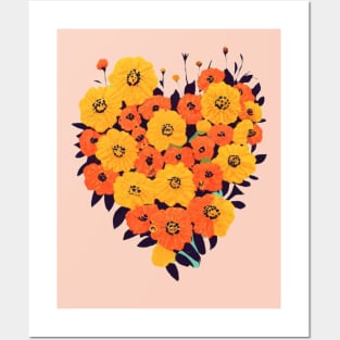 Heart Shaped Marigold Dia de Muertos Posters and Art